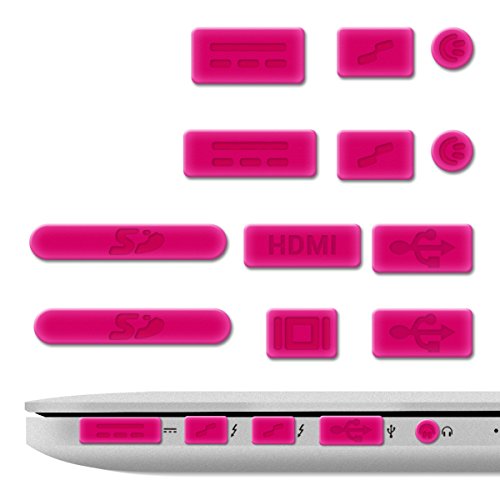 kwmobile 12in1 Set: 12er Staubschutz Set für Apple MacBook Pro 13" 15" Retina / Air 11" 13" (ab Mitte 2011) - Staubschutz Stecker Zubehör Dust Plug in Pink