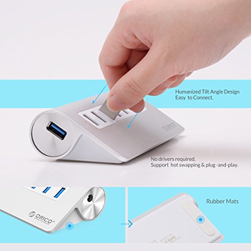ORICO Aluminium USB Hub Portable, 7 Ports, USB 3.0 Highspeed Datenhub mit Netzteil und 1 m USB 3.0 Kabel für Notebook Ultrabook Tablet MacBook iMac - 4