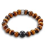 Steine: Obsidian, Tigerauge THOMAS SABO Herren-Armband Rebel at Heart 925 Silber Tigerauge braun 21 cm - A1408-806-2-L21