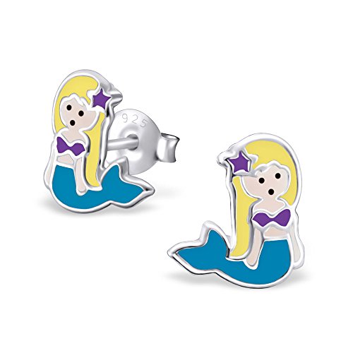 Bungsa© Meerjungfrau Kinder-Ohrstecker .925 ECHTSILBER Mermaid Arielle (Ohrringe Echtschmuck Studs Ohrschmuck Jungs Mädchen)