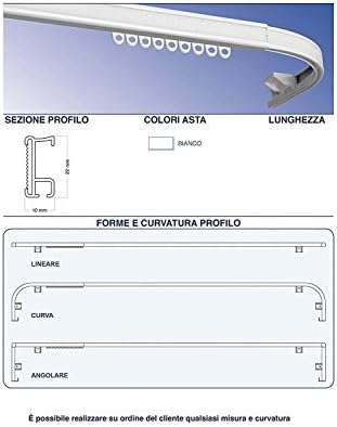 Curtain Rail Aluminium Consisting Rail velcrato Extendable without Rope, Painted White, Ceiling Mount, Suitable for Pelmets or leggerissime Curtains. The Angled Model Curved or Curved (on request), If Not Specified inviamo Model Available as photos with Depth 20 cm L.70/120
