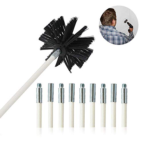 Freyamall Kit de Nettoyage pour Ccanalisations de Sèche-linge Flexible, kit de Nettoyage pour Tuyau d'aération, Brosse de Chaudière, Brosse de Cheminée, Tête de Brosse Synthétique