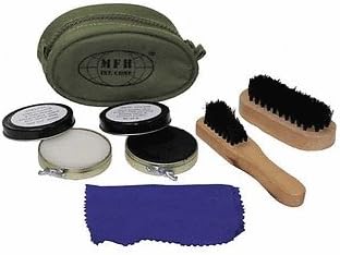 Compact shoe cleaning kit complete with brushes and polish, camping, hiking
