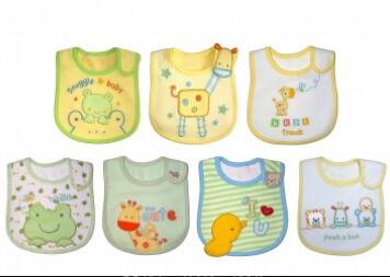 Baby Bibs for 7 Days of the week, BOY OR GIRL- Embroidered/FULLY LINED with INNER PVC WATERPROOF LAYER Velcro, Cotton, One Size (7 pack) - Yellow/Green/Orange