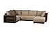 Produktbild CAVADORE Wohnlandschaft Irriba, Ottomane beidseitig montierbar / Großes Schlafsofa im Materialmix mit Kunstleder / Inkl. Bettkasten und Regal in Armlehne / ohne Federkern / 298 x 69 x 190 / Braun