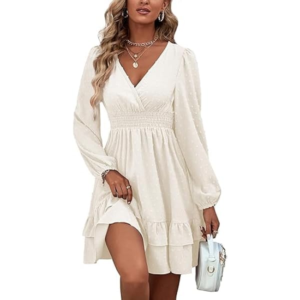 GRMLRPT Damesjurk met lange mouwen, V-hals, trui-jurk, elegant, knielang, herfstjurk, casual jurk, herfst, winter, A-lijn, comfortabele midi-jurk ( meerkleurig, S-XXL), beige, XL