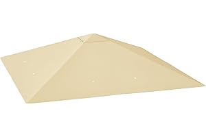 Outsunny 3 x 3(m) Gazebo Canopy Replacement Cover, Garden Gazebo Roof Replacement with Drain Holes, Water Resistant PVC Coating, 370g/㎡, UPF30+, TOP COVER ONLY, Beige