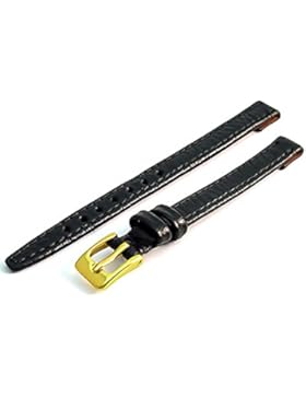 Damen-Uhrenarmband, mit offenen Enden, für Vintage-Uhren, 8mm, aus echtem Leder mit vergoldeter (goldfarbener...