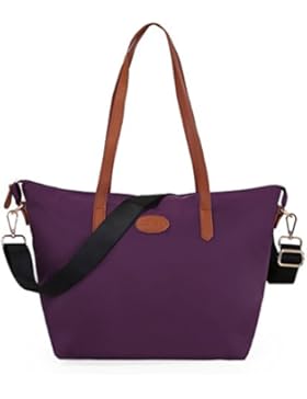 ECOSUSI Nylon Tragetasche Handtasche Schulter Tasche Reise Shopper Tasche Rot Langer Griff 29 x 18 x 28cm