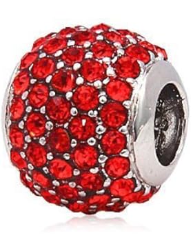 Andante-Stones Silber Pavé Bead Charm mit funkelnden Zirkoniasteinen (Rubin) Element Kugel für European Beads...