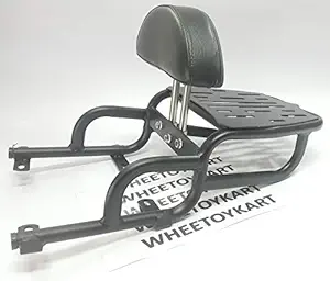 WHEETOYKART Harley Style Adjustable Cushion Backrest with Carrier, Pillion Backrest Cushion Support Compatible for Bullet Thunderbird 350,500,350x,500x Heavy Metal Used(Colour:Black) Latest 2021