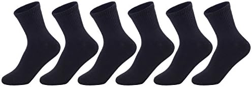 Lian LifeStyle Unisex Children Adult 6 Pairs Combed Cotton Crew Socks JH0108 Large (12Y-15Y) Black