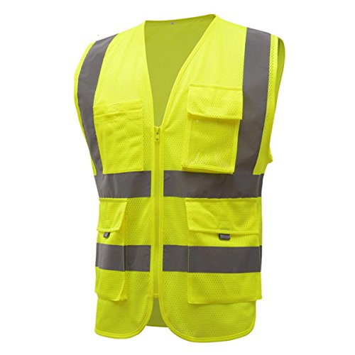 Panegy Atmungsaktives Netz Hohe Sichtbarkeit Warnweste Reflektierende Weste mit Taschen – Neon Gelb Größe XL - 3