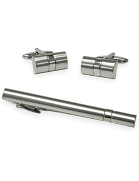 SET Manschettenknöpfe Krawattenklammer Krawattennadel schlicht elegant silbern plus Geschenkbox