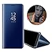 Produktbild Spiegel Handyhülle für Galaxy J3 2017, Obesky Luxus Überzug Mirror Effect PU Leder Flip Case Ultra Dünn Clear View Design Standfunktion Schutzhülle für Samsung Galaxy J3 2017 SM-J330F, Blau