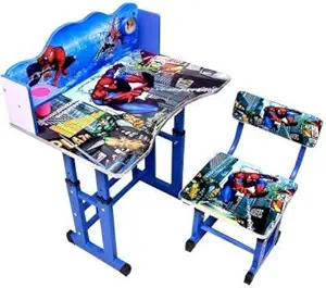 BRIJBAZAAR Cartoon Printed Height Adjustable Kids Study Table with Chair Set(Wooden)(Baby Desk)