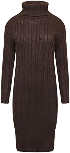 Womens Polo Cowl Neck Cable Knitted Long Sleeve Midi Maxi Jumper Top Ladies Dress