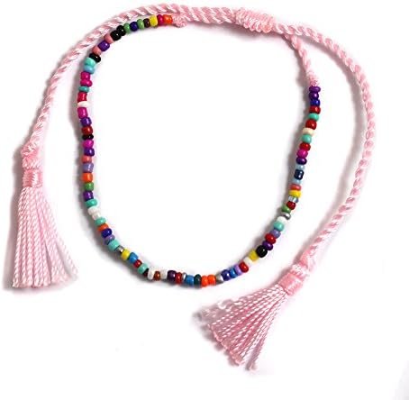 Multicoloured Beads and Pastel Pink Cord Ladies Ankle Bracelet Anklet perfect for Beach Summer Festival Season AN6