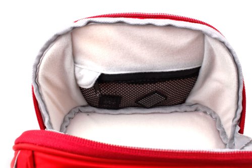 DURAGADGET Sac rouge motif fleurs pour Nikon Coolpix P610 et L840  Canon PowerShot SX410 IS et Pentax XG-1 appareils photo Bridge et petits accessoires   bandouli  re amovible