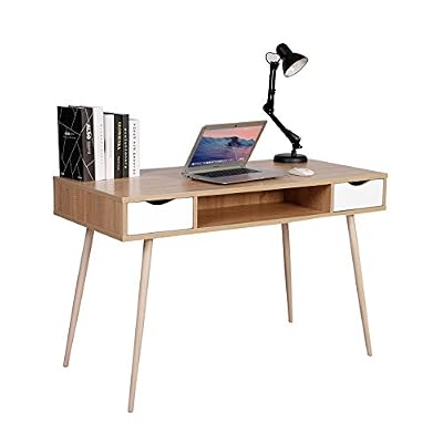 WOLTU TSG19hei Bureau d'ordinateur Table de Bureau en Métal et Bois,Table de Travail PC Table avec 2 tiroirs et 1 Compartiment Ouvert 120x58x77cm (LxPxH),Chêne