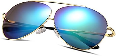 Minjour Unisex Golden Frame Turquoise Lenses UV 400 Aviator Sunglasses with Spectacle Case&amp;Bag&amp;Cloth