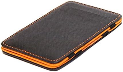 Faux Leather Mens Slim Magic Money Clip Wallet Credit Card ID Holder (Orange)
