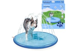 CoolPets Splash Pool Water Sprinkler - Tapis de jeu d'eau - Jouet rafra�chissant pour chien - Facile � connecter au tuyau d'arrosage - Bleu