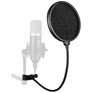 Juarez Pf-100 6-Inch Studio Microphone Pop Filter Shield Mask, Double Mesh Wind Screen With 360? Flexible Gooseneck And Quick Mount Or Release Clamp
