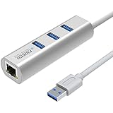 USB 3.0 Hub mit 10/100/1000 Gigabit Ethernet Netzwerkadapter, FIDECO Aluminium 3 USB 3.0 Ports &amp; A RJ45 LAN Ethernet Port für Windows 10/8.1/8/7/XP/Vista, Mac OS 10.5 und so weiter, Linux, Chrome OS usw(Silber)