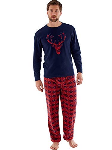 Harvey James - Pigiama in pile, girocollo, con motivo testa di cervo, in stile heritage, abbigliamento da casa Marina Militare XXL 