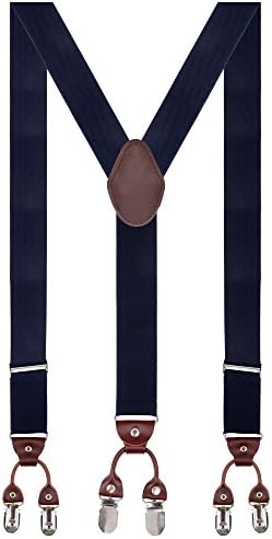 Men Braces 35mm Standard Adjustable and Elastic Suspenders Y Shape with 6 Strong Clips - Heavy Duty Blue