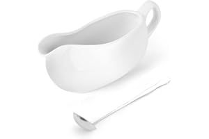 LoeJan 17OZ Gravy Boat with Spoon, Ceramic Sauce Serving Dish, Easy-Pour Big Dripless Lip Spout Serveware Set for Salad Cream Milk Broth Black Pumpkin Thanksgiving