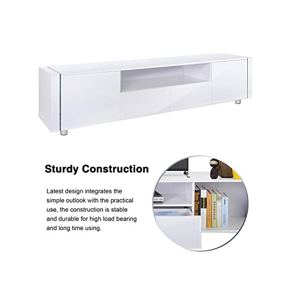TV Cabinet, HST Mall Modern High Gloss White TV Unit Stand 205cm Free LED RGB Lights Home TV Furniture - Image 9