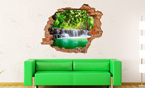 Fototapete 3D Bild Tapete Loch in der Mauer Wasserfall im Wald Grünes Wasser Natur Wilderness - 2