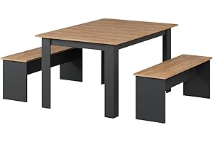Vicco Esstisch Set Sentio, Anthrazit/Goldkraft Eiche, 137.6 x 92.8 cm mit 2 Bänken