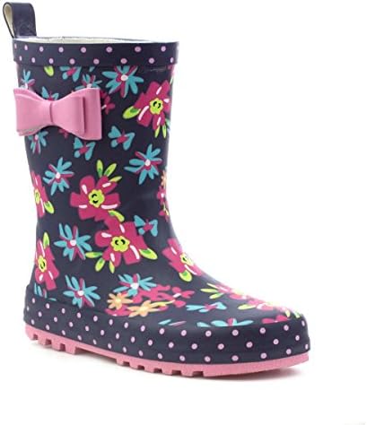 Wellygogs Girls Navy Bow Floral Welly - Size 12 Child UK - Blue