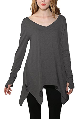 Tunic Tops For Leggings For Women, Junior Tunic Length Loose Fit T Shirt Dark Gray XL