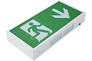 Biard 3W LED Green Square Emergency Exit Sign - Down/Left/Right Arrow - Maintained/Non-Maintained - Commercial Safety Lighting for Warehouses with 3 Hour Battery Backup