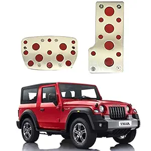Oshotto 2 Pcs Non-Slip Automatic Transmission CS-04 Car Pedals Kit Pad Covers Set Compatible with Mahindra Thar (Red, Chrome)