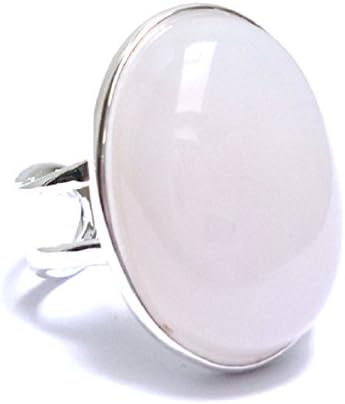 Large Silver Plated Adjustable Ring with Pale Green Jade Gemstone Setting