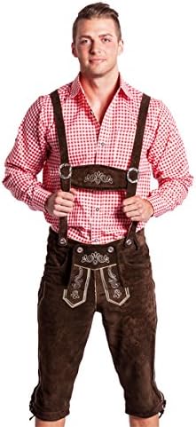 Men's Leather Breeches Lederhosen leather trousers Knickerbocker dark brown with suspenders Matterhorn Original Frohsinn (58)