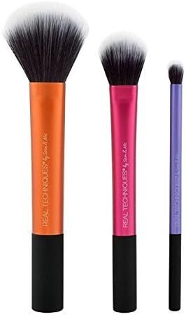 Real Techniques duo fiber collection three brush set including face powder brush, eye makeup brush and contour brush