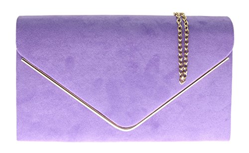 H&G Donne Faux Suede frizione borsa busta Metallic Frame Plain Design - Lilla