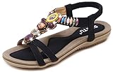  Yooeen Mujer Elegante Sandalias de Vestir Estilo Boho Rhinestone Abalorios Sandalias Planas Cómodo Elástico T-Correas Peep-Dedo Sandalias Talla Grande 35-45
