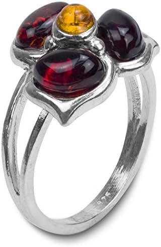 Multicolor Amber Sterling Silver Flower Ring