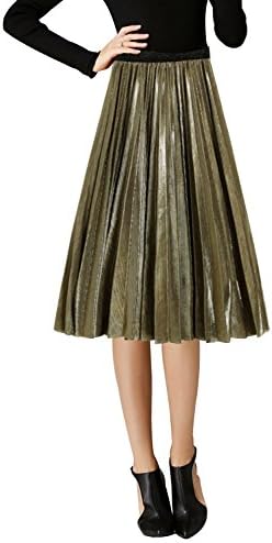 Relaxfeel Women's Metallic Sense High Waist Midi Pleated Skirt