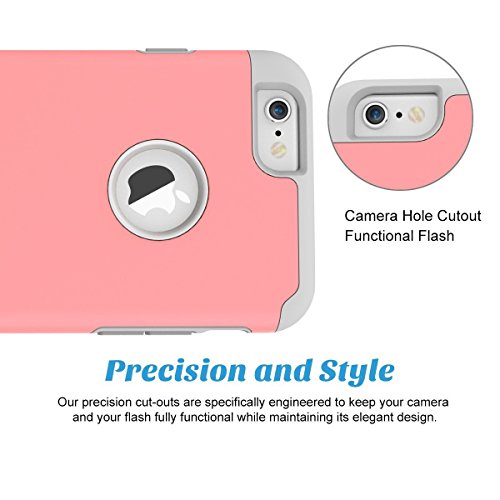 iPhone 6 Case, ULAK iPhone 6S Case Dual Layer Shockproof [Drop Protection] Slim Hybrid Impact Skin Case Cover for Apple iPhone 6 6S (4.7 Inch) (Light Red/Grey)