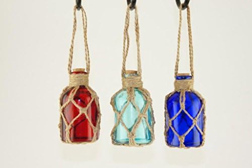 Blue Glass Bottle with Cork and Natural String Webbing 9cm