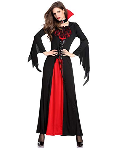 XINSH Disfraz Vampira Halloween Vampiresa Reina Cosplay Novia Cadaver Mujer Novia Zombie Carnaval