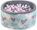 Price comparison product image Iso Trade Baby Foam Ball Pit Certified Light Grey:Pearl-Grey-Transparent-Light Pink / Pearl-Grey-Transparent-Light Blue Black 90X40cm /200 Balls 7cm / 2616, Muster:Herz